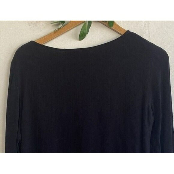 COPY - Chico's Design Top Blouse Size 2/Large Black Long Sleeve Gauzy Scoop Neck - Picture 6 of 7